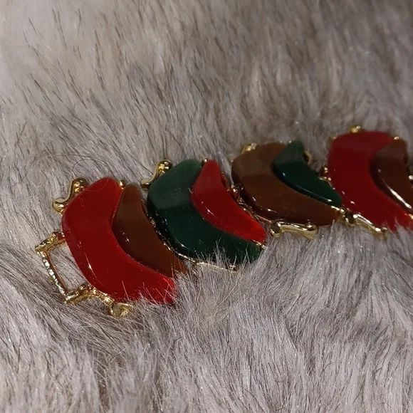 Vintage Bracelet Link Green Orange 7" Chunky Jewelry - Picture 3 of 7